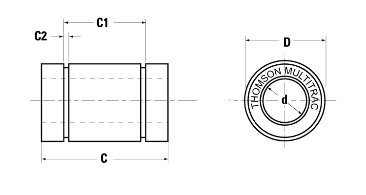 Two Seals 12mm Bore Thomson MAM12OPNWW MultiTrac Bushed Linear Ball Bearing Open Diameter 